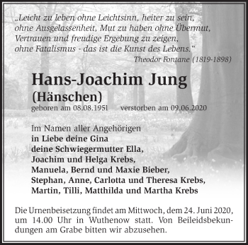 Traueranzeige von Hans-Joachim Jung von Märkische Oderzeitung