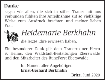 Traueranzeige von Heidemarie Berkhahn von Märkische Oderzeitung