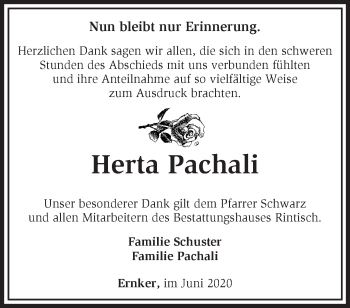 Traueranzeige von Herta Pachali von Märkische Oderzeitung