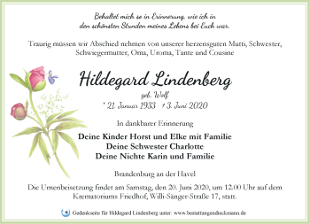 Traueranzeige von Hildegard Lindenberg von Märkische Oderzeitung