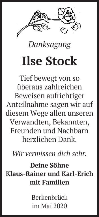 Traueranzeige von Ilse Stock von Märkische Oderzeitung