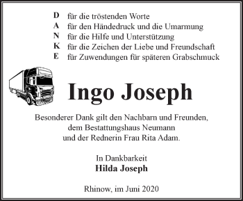 Traueranzeige von Ingo Joseph von Märkische Oderzeitung