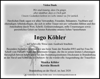 Traueranzeige von Ingo Köhler von Märkische Oderzeitung