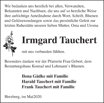 Traueranzeige von Irmgard Tauchert von Märkische Oderzeitung