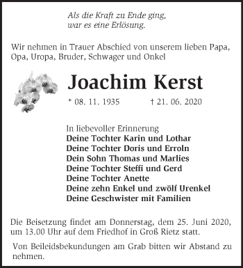 Traueranzeige von Joachim Kerst von Märkische Oderzeitung