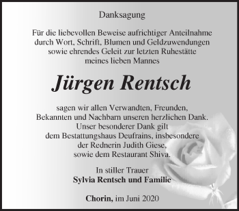 Traueranzeige von Jürgen Rentsch von Märkische Oderzeitung