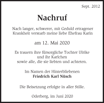 Traueranzeige von Karin Nüsch von Märkische Oderzeitung