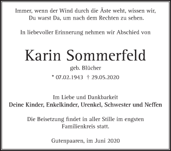 Traueranzeige von Karin Sommerfeld von Märkische Oderzeitung