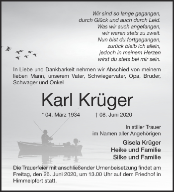 Traueranzeige von Karl Krüger von Märkische Oderzeitung