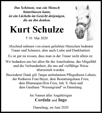 Traueranzeige von Kurt Schulze von Märkische Oderzeitung