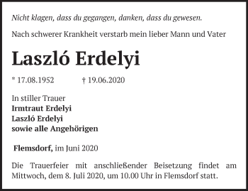 Traueranzeige von Laszló Erdelyi von Märkische Oderzeitung