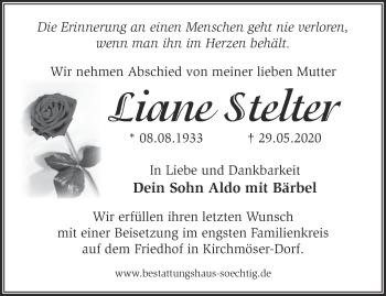 Traueranzeige von Liane Stelter von Märkische Oderzeitung