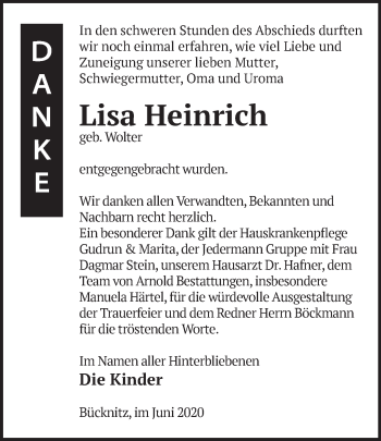 Traueranzeige von Lisa Heinrich von Märkische Oderzeitung