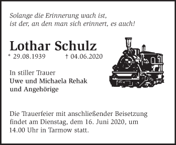 Traueranzeige von Lothar Schulz von Märkische Oderzeitung