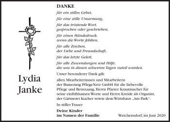 Traueranzeige von Lydia Janke von Märkische Oderzeitung