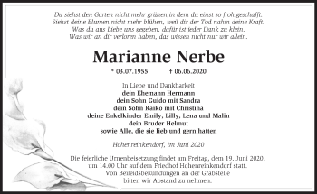 Traueranzeige von Marianne Nerbe von Märkische Oderzeitung