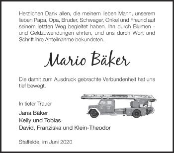 Traueranzeige von Mario Bäker von Märkische Oderzeitung