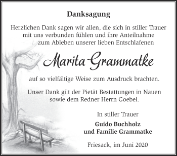 Traueranzeige von Marita Grammatke von Märkische Oderzeitung