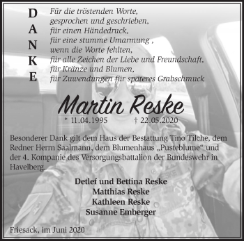 Traueranzeige von Martin Reske von Märkische Oderzeitung