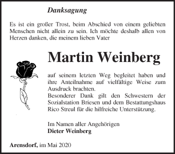 Traueranzeige von Martin Weinberg von Märkische Oderzeitung