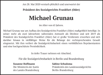 Traueranzeige von Michael Grunau von Märkische Oderzeitung