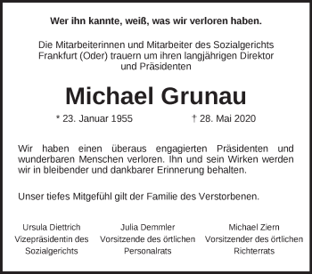 Traueranzeige von Michael Grunau von Märkische Oderzeitung