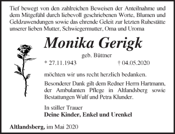 Traueranzeige von Monika Gerigk von Märkische Oderzeitung