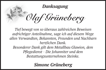 Traueranzeige von Olaf Grüneberg von Märkische Oderzeitung