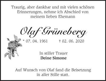 Traueranzeige von Olaf Grüneberg von Märkische Oderzeitung