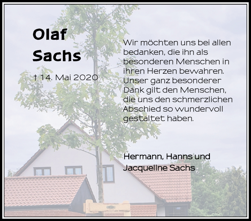  Traueranzeige für Olaf Sachs vom 04.06.2020 aus Märkische Oderzeitung