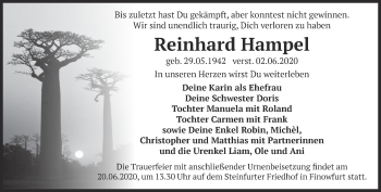 Traueranzeige von Reinhard Hampel von Märkische Oderzeitung