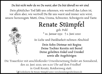 Traueranzeige von Renate Stümpfel von Märkische Oderzeitung