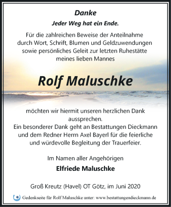 Traueranzeige von Rolf Maluschke von Märkische Oderzeitung