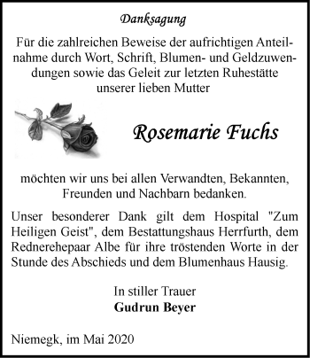 Traueranzeige von Rosemarie Fuchs von Märkische Oderzeitung