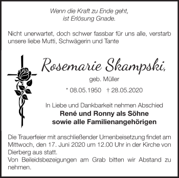 Traueranzeige von Rosemarie Skampski von Märkische Oderzeitung