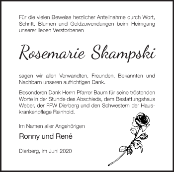 Traueranzeige von Rosemarie Skampski von Märkische Oderzeitung