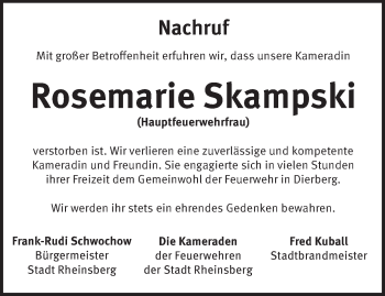 Traueranzeige von Rosemarie Skampski von Märkische Oderzeitung