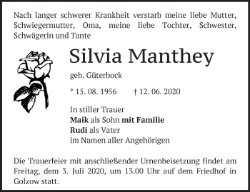 Traueranzeige von Silvia Manthey von Märkische Oderzeitung