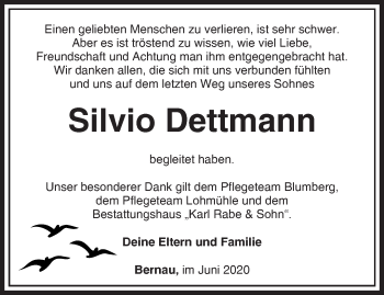 Traueranzeige von Silvio Dettmann von Märkische Oderzeitung