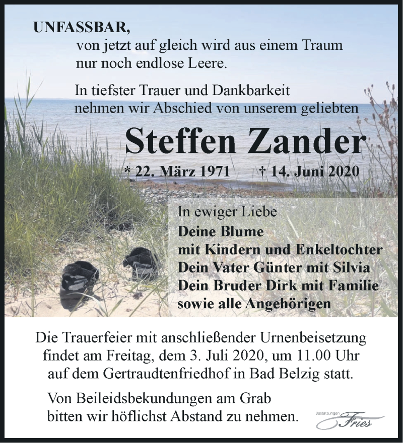  Traueranzeige für Steffen Zander vom 28.06.2020 aus Märkische Oderzeitung
