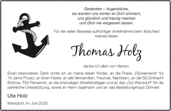 Traueranzeige von Thomas Holz von Märkische Oderzeitung