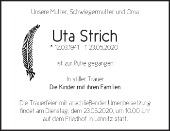 Traueranzeige von Uta Strich von Märkische Oderzeitung