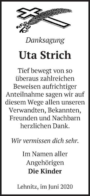 Traueranzeige von Uta Strich von Märkische Oderzeitung