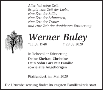 Traueranzeige von Werner Buley von Märkische Oderzeitung