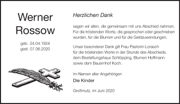 Traueranzeige von Werner Rossow von Märkische Oderzeitung