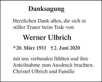 Traueranzeige von Werner Ulbrich von Märkische Oderzeitung