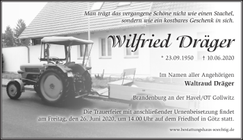 Traueranzeige von Wilfried Dräger von Märkische Oderzeitung