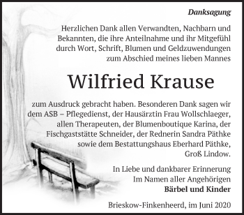 Traueranzeige von Wilfried Krause von Märkische Oderzeitung