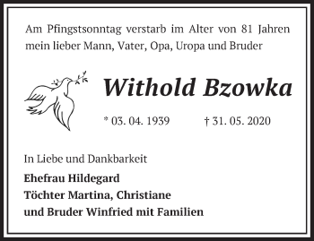 Traueranzeige von Withold Bzowka von Märkische Oderzeitung