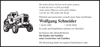 Traueranzeige von Wolfgang Schneider von Märkische Oderzeitung